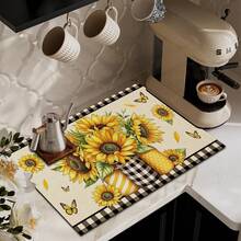 (Hot !!) 1pc Sunflower 2D Printed Flat Stove Protector Mat, Rubber Non-Slip Heat-Resistant Stove Cover Pad, Suitable For Induction Cooktop, Glass Stove, Multi-Function Anti-Scratch Mat, Best Choice For Oven, Washing Machine, Dryer, Kitchen Decor - Multicolor - View 4