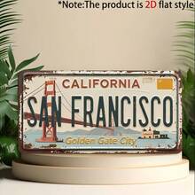 2D Flat - Decorative Only, 1pc, Vintage San Francisco Metal License Plate Decorative Plaque And Ornament, Suitable For Home, Porch, Patio, Backyard, Garage, Cafe, Office, Holiday Gift Choice (Random Style) - A - View 7