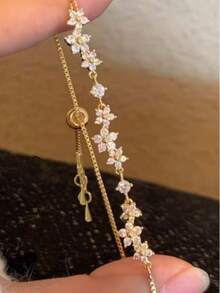 Shiny Cherry Blossom Bracelet, Small Flower Series, With Decoration - Multi-Functional High-End Accessory From Ins-Inspired Niche Collection - Gold - View 1