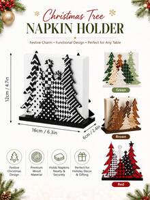 Christmas Tree Napkin Holder, Wooden Cute Christmas Style Cocktail Napkin Box, Farmhouse Modern Style Wooden Napkin Storage Box, Suitable For Office, Hotel, Restaurant, Home, Bathroom, Kitchen, Dining Table Decor - Multicolor - View 4