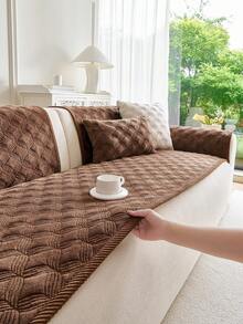 SANMOSPIN 1PC Solid Color Plush Sofa Cover - Modern Non-Slip Warm Sofa Protector, Same Color Trim Sofa Cushion, Suitable For 1-4 Seater Sofas - Machine Washable Polyester Home Decor - Coffee Brown - View 3