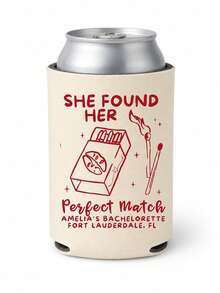 Personalized Can Sleeve For Bachelorette Party, Custom Name And Location Can Cooler With A Match Made In Heaven Artwork, Bridal Shower Drink Accessory For Beach Weekends, Bride Squad Events And Celebration Keepsake - Multicolor - View 18