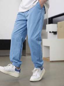 Tween Boy 1pc Casual Sports Workout Outdoor Jogger Pants Spring Summer Autumn Back To School Season - Baby Blue - View 2