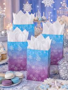 10/5/1pc Winter Snowflake Gift Bags, Blue-Purple Gradient Snowflake Gift Bags With Tissue Paper, Holiday Kraft Paper Handheld Party Favor Bags, Suitable For Christmas, Birthday, Wedding Celebration - Multicolor - View 9