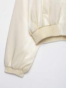 Seelio Autumn New Women's European And American Style Fashion Minimalist Versatile Satin Flight Jacket - Beige - View 10