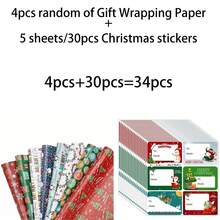 34/68/106pcs Christmas Gift Wrapping Paper(Includes Stickers), Cute Santa Claus Christmas Hat Christmas Snowman Wrapping Paper,Various Patterns - Style B - View 10