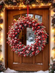 1/15pcs Christmas Tree Wreath Frost Artificial Red Berry Branches, Room Decor, Christmas Decor Home, Christmas Decorations, Snowy Christmas Red Spray Painted Decorative Branches, Holly Berry Branches, Christmas Tree Decoration, Holiday Handmade, Christmas Hanging Decor, Room Decoration - Snowberry - View 8