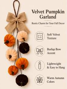 1pc Artificial Velvet Foam Pumpkin Wall Hanging, Autumn Home Decor, Farmhouse Harvest Style, Thanksgiving Window And Door Decoration, Suitable For Autumn, Holiday And Party Decor, Halloween Decoration - Multicolor - View 6