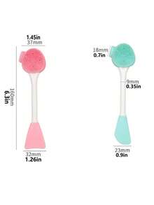 Sikat Pembersih Wajah Silikon Dua Ujung & Aplikator Masker Baru, Spatula Masker Lumpur Penghapus Makeup 2-in-1, Alat Kecantikan Perawatan Kulit - MultiWarna - View 5