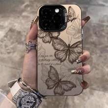 Phone Case - Floral Butterfly Pattern Design Phone Case Suitable For Apple 15Promax Phone Case Iphone11/11Proamax/11Pro/12/12Pro/12Promax/13/13Pro/13Promax/14/14Pro/14Promax/15/15Promax/15Pro/16/16Pro/16Promax Protective Case - 透黑 - 查看 1