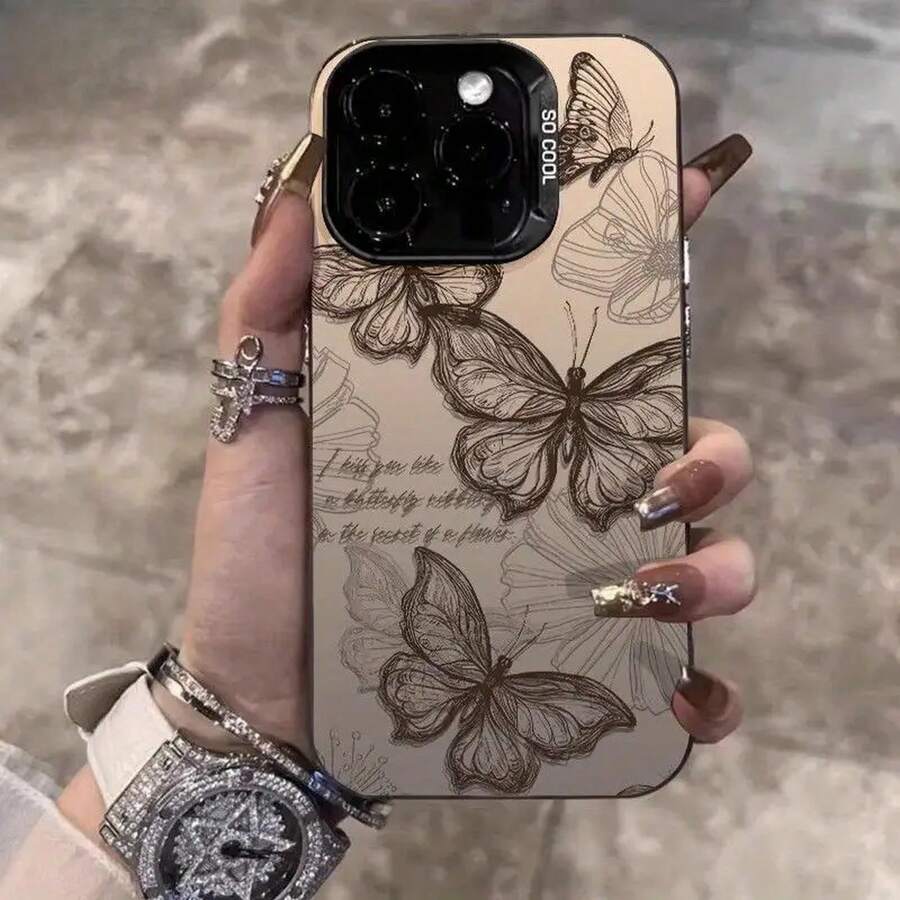 Phone Case - Floral Butterfly Pattern Design Phone Case Suitable For Apple 15Promax Phone Case Iphone11/11Proamax/11Pro/12/12Pro/12Promax/13/13Pro/13Promax/14/14Pro/14Promax/15/15Promax/15Pro/16/16Pro/16Promax Protective Case - 透黑 - 查看 1