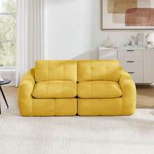 2 Seat Modular Sofa Yellow Chenille – Easy Assembly For Living Room And Lounge - 黃色雙座 - 查看 2