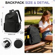 Minimalist Solid Color Backpack For College Students, Affordable Large Capacity Waterproof Commuter Laptop Bag, Versatile All-Match Style, Front Layered Zipper Pockets, Side Drawstring Water Bottle Holder, Breathable Pressure-Relieving Wide Strap, Lightweight Dirt-Resistant High-Value Casual Backpack For Middle/High School Classes, Office Commute, And Short Trips - Multicolor - View 7