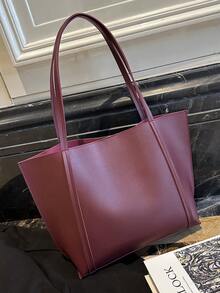 Burgundy Tote Bag For Women, Large Capacity Shoulder Bag, Vintage Textured Commuter Handbag - Burgundy Shoulder Bag - View 9