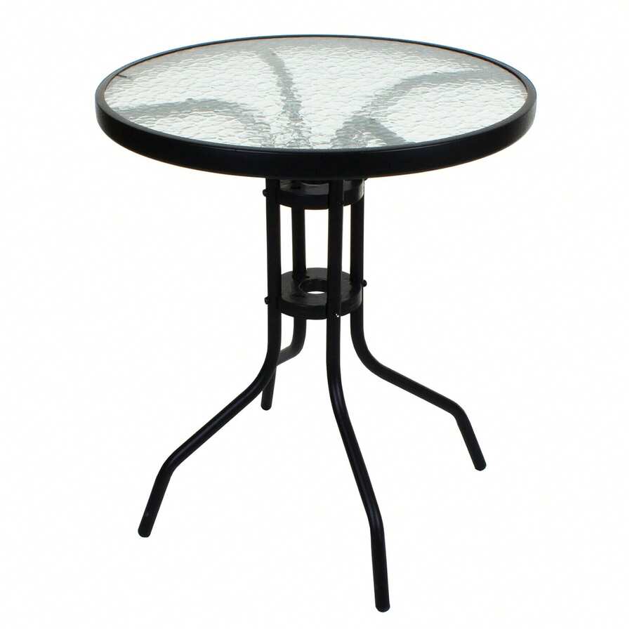 Crystals Tempered Glass Top Patio Table - Black - View 1