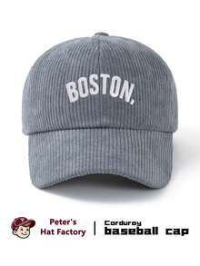 1pc Unisex Semi-Circle BOST Embroidered Corduroy Baseball Cap, Fashionable Sports Duck Bill Hat, Sun Protection Breathable Outdoor Hat, Adjustable Hat Circumference, Suitable For Outdoor Sports, Camping, Climbing, Fishing - A - View 8