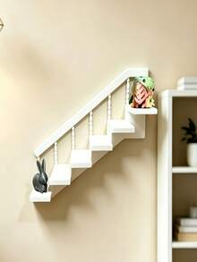 Floating Wall-Mounted Ladder Shelf, Multi-Tier Staggered Storage Rack, Creative Wall Decor Organizer - Multicolor - View 3