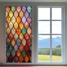 1/2pcs Retro-Style Colorful Geometric Diamond Teardrop Pattern Privacy Window Film, Reusable PVC Electrostatic Sticker, Suitable For Bathrooms, Bedrooms, Offices, And Home Decor. - Frosted Glass Sticker - View 2