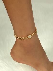 1pc Minimalist Gold Glossy Vacation Beach Style Thick Chain Heart Pendant Women's Anklet - Yellow Gold - View 1