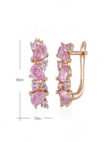 1 Pair Elegant White Cubic Zirconia Champagne Gold Plated Women's Earrings, Suitable For All Special Celebrations Throughout The Year, Enhance Your Charm - White - View 2