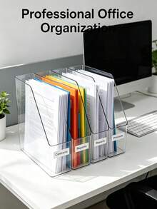 1/2pcs Transparent Desktop Bookshelf, Desktop Storage Rack, Thickened Acrylic File Storage Rack, Office Desktop Organizer, Student Stationery Rack, Book Stand Storage Box, Daily Use, Home Storage And Organization, School Supplies, Desktop Accessories, Room Decor - Multicolor - View 9