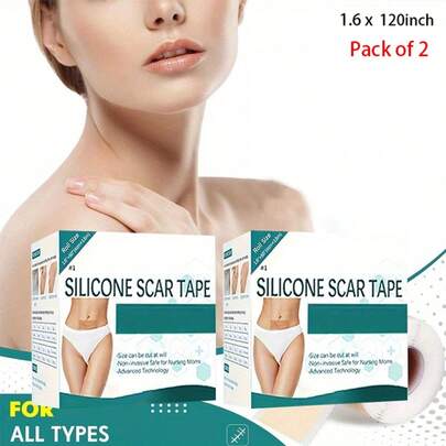2 Rolls Silicone Scar Sheets, Silicone Scar Tape(1.6" X 120" Roll-3M), Medical Grade Scar Removal Away Strips For Surgical Scars, Keloid, C-Section, Burn - Stickiness Upgrade, Waterproof, Reusable