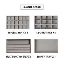 Velvet Jewelry Tray, Set Of 4 Drawer Jewelry Organizer And Storage Stackable Jewelry Box, Jewelry Case For Rings, Necklace And Studs, Earring Drawer - Grey - View 5