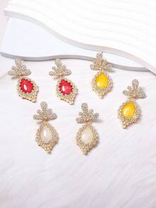 1 Pair European & American Luxury High-End Alloy Rhinestone Floral Drop Earrings, Vintage Palace Style Fashion Elegant Evening Party Jewelry - Floral Earrings - View 4
