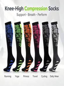 6/1 Pair All-Season Gradient Professional Sports Compression Knee-High Socks For Running, Cycling, Fitness, Hiking - Multicolor - View 6
