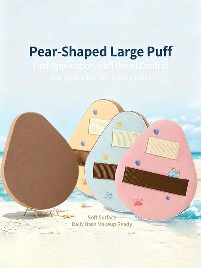 Pear-Shaped OK Puff, Marshmallow Soft Makeup Sponge With Dual Ribbons, Ultra-Soft For Liquid Foundation, Blush & Setting Powder, Portable Wet & Dry Use