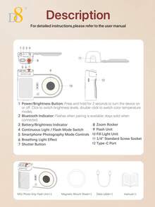 D8 Magnetic Flashlight Photography Fill Light, 2-In-1 Flash And Fill Light Design, 2500K/6500K/9900K Adjustable Color Temperature, Remote Shooting Control, Portable Pocket LED Camera Light, Suitable For Selfie, Vlog, Portrait Photography, Live Streaming, Outdoor Travel, Phone And Camera Photography Accessories - Multicolor - View 12