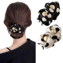 2pcs Floral Print Bohemian Acrylic Minimalist Pearl Bun Hair Claw Clips, Elegant Exquisite Flower Hair Clips, Non-Slip Hair Accessories, Hair Styling Tool, Suitable For All Seasons - Multicolor - View 1