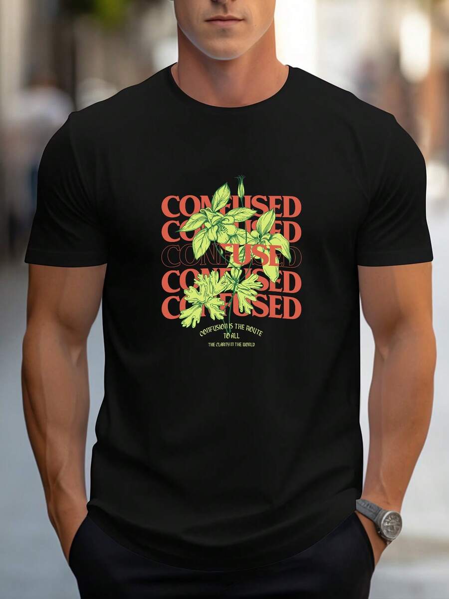 Men's Pure Cotton Short-Sleeved T-Shirt Casual Summer Regular Fit Comfortable Daily Wear Basic Tee - 黑色 - 查看 1
