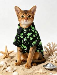 LUCKIE PAL 1pc Black Alien Spaceship Funny Print Casual Fashionable Summer Pet Shirt, Suitable For Cats And Dogs Indoor And Outdoor - Black - View 2