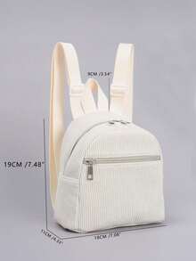 1pc Mini Cute Solid Color Corduroy Backpack, Suitable For Girls, Travel, Vacation, Holiday Gift - 米色 - 查看 2
