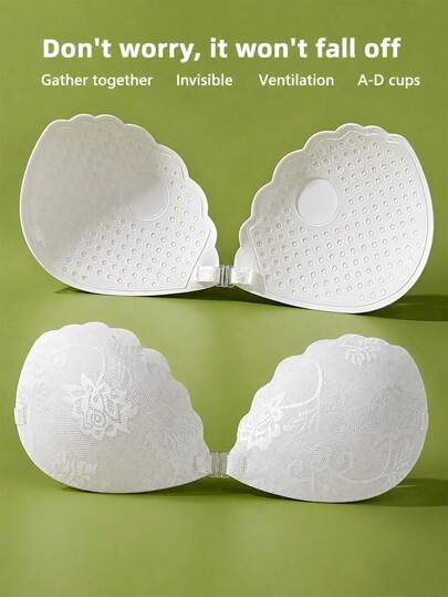 1pc Nude Lace Invisible Push‑Up Sticky Bra, Reusable Anti‑Slip Bust Lifter With Detachable Clear Straps, Seamless Backless Bra For Wedding, Party, Beach & Summer Dresses