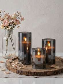 3pcs Flameless Candle Lights With Timer Remote Control, Battery Operated Warm Candle, Suitable For Halloween, Christmas, Valentine's Day, Gift, Birthday, Proposal, Wedding, Party, Dining Table - Black - Warm Glow - View 4