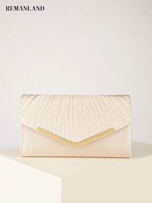 REMANLAND Ruched Flap Satin Clutch Bag, Evening Party Dress Envelope Handbag, Gathering Small Square Bag, Elegant Evening Banquet Box Bag, Banquet Handheld Crossbody Bag, Luxury Evening Party Clutch, Banquet Dress Party Small Bag, Elegant Lady Handbag, Fashion Crossbody - Apricot - View 9