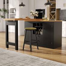 360° Rotating Bar Table With Extendable Top, Kitchen Island Coffee Bar Cabinet With Double Doors, Wine Rack, Adjustable Shelves, Drawers And Open Storage, MDF Dining Bar Furniture For Kitchen Living Room - Black - View 7
