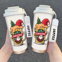 1/5Pcs 18oz Stainless Steel Coffee Tumbler, Christmas Beer Mug Santa Print Travel Mug With Lanyard & Gift Box, Vacuum Insulated Cup For Car Home Party Use, Holiday Birthday Present For Friends & Family - Christmas Beer Mug Santa Claus - View 5