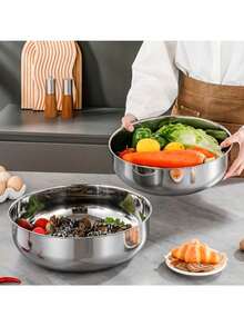 Multifunctional Large Stainless Steel Mixing Bowl - Suitable For Dough, Salad And Soup | Perfect For Kneading Dough, Noodles, Washing Vegetables And Cooking Soup, An Essential For Multifunctional Kitchen - Multicolor - View 3