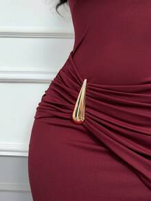 AIJ Fall Women's Long Dress, Legant Bodycon Fit With Ruched Bust,Slit In Stretchy Fabric For Formal Night Out Wedding Guest Party Dress Elegant Red - Red - View 10