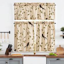 NOSBEI 2PCS Curtain Panels / 3PCS Kitchen Curtain Set, Bird & Leaf Digital Print Faux Linen Light Filtering Window Curtains, Botanical Branch Nature Inspired Farmhouse Curtains, Valance & Tier Set For Kitchen, Living Room, Bedroom & Dining Room - Multicolor - View 8