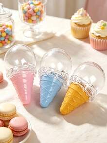 10pcs/5pcs/1pc Ice Cream Cone Shaped Plastic Candy Box - Transparent Ice Cream Cone Design Candy Container, Perfect For Candy And Snack Packaging And Holiday Party Gift Decoration, Suitable For Weddings, Birthday Parties, Theme Parties, Graduation Celebrations, Back To School Parties, Bachelor/Bachelorette Parties, Housewarming, Anniversaries, Bridal Showers, Etc. - One Size Fits All - View 2