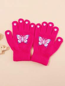 1 Pair Butterfly Pattern Children's Knitted Gloves, Elastic Cuff Kids Finger Gloves, Sweet Girls Daily Accessory And Children's Holiday Gift - 1Pair - View 11