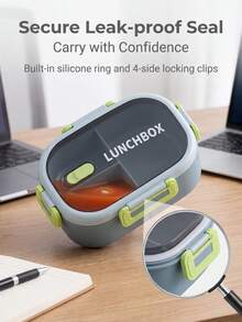 Flip-Top Snap-Lock Divided Plastic Bento Box, Microwave- Leak-Proof Lunch Box With Spoon, Portable For Students, Office Workers And Outdoor Use - Multicolor - View 6