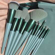 New Random 4-Piece Mint Green Makeup Brush Set: Portable Soft Bristle Brushes, Blush Brushes, Eyeshadow Brushes, Powder Brushes, Contouring Brushes, Concealer Brushes, Complete Makeup Tool Set With Flannel Bag For Storage - Mint Green - View 2