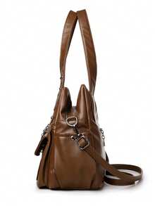 Large Capacit PU Leather Tote Bag Women's Commuter Bag 2026 New Style Handbag Shoulder Bag Crossbody Bag Soft Handle Bag - Brown - View 7