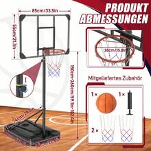 Basketballkorb höhenverstellbar 150–260 cm, Basketballständer mit Rollen für Garten Outdoor - Schwarz - Übersicht 2