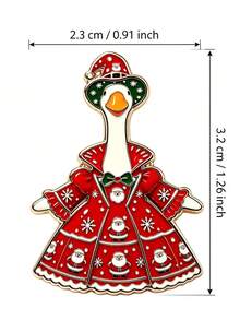 Christmas Hat Red Dress Big White Goose Brooch, Cartoon White Goose Santa Claus Print Design, Suitable For Christmas Party Fun Accessory - A - View 10